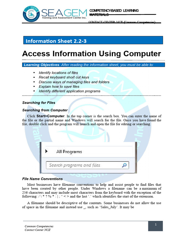2.2-3 Access Information using computer | PDF | Computer File | Software