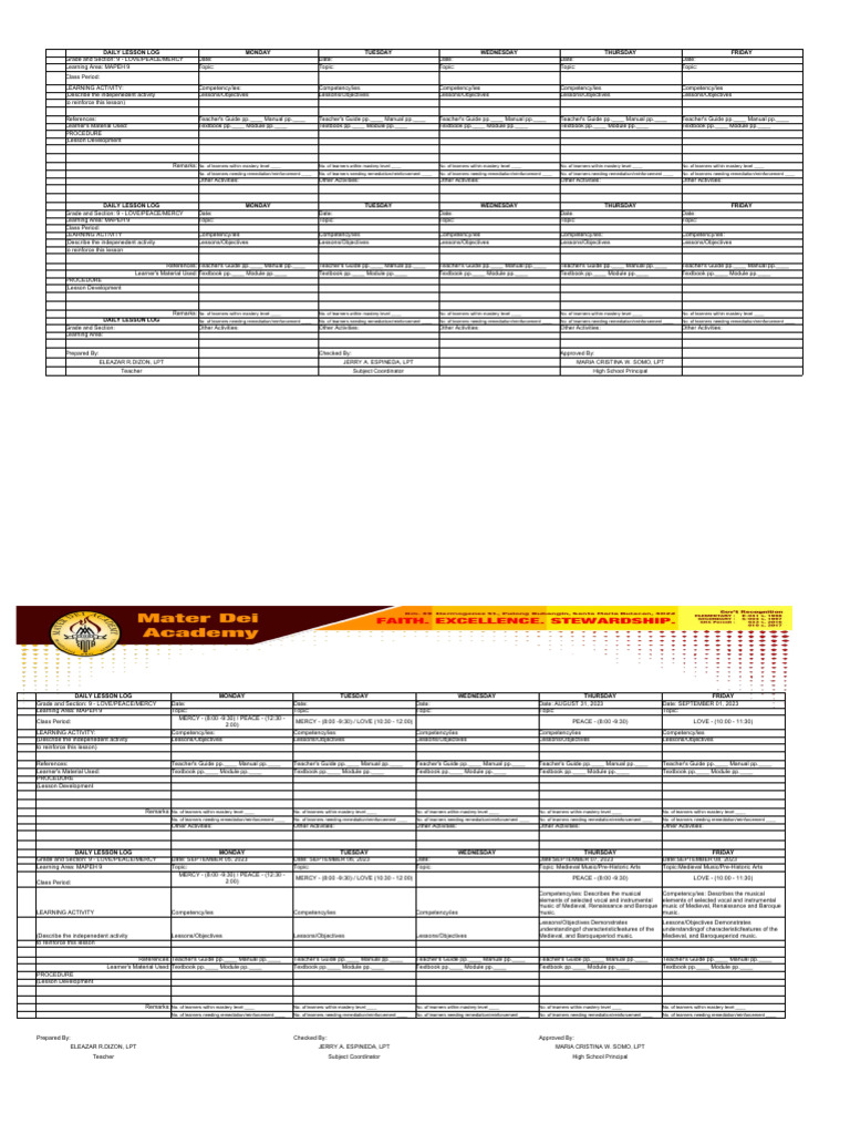 Daily Lesson Log for MAPEH 9 | PDF | Learning | Teachers