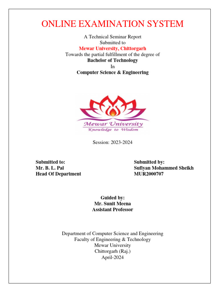 Online Examination System Report | PDF | World Wide Web | Internet & Web