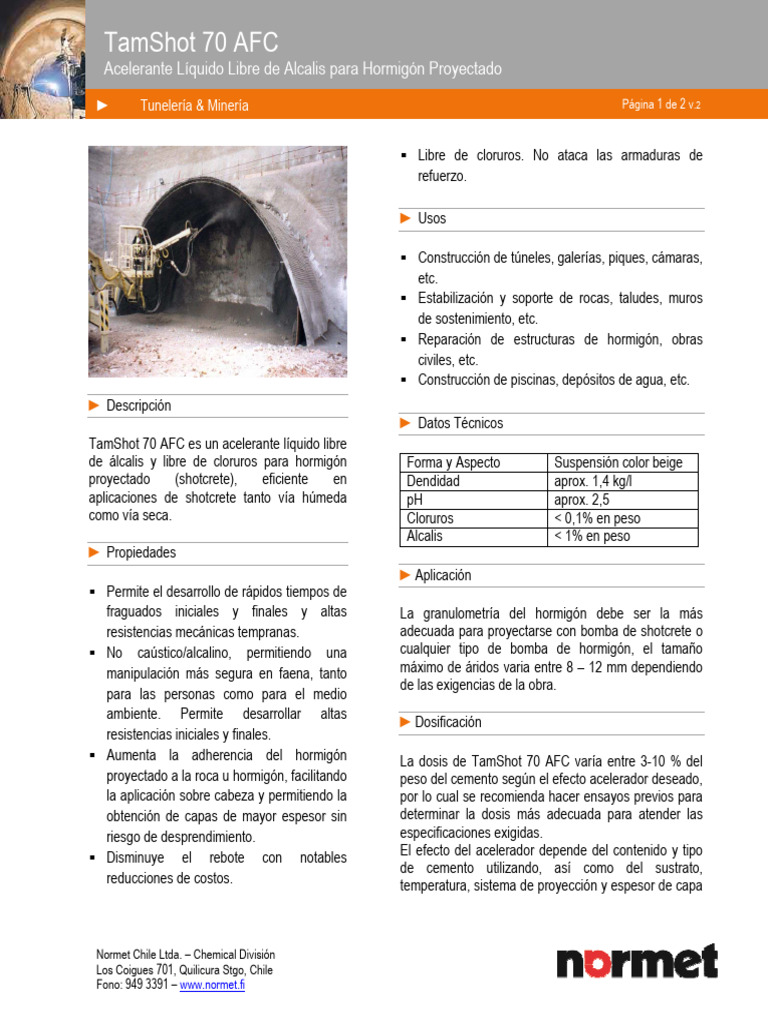 Acelerante TamShot 70 AFC para Shotcrete | PDF | Ingeniería de ...