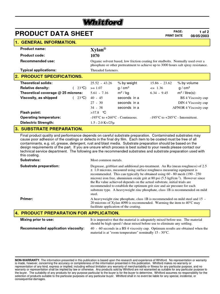 Xylan 1070 Data Sheet PDF Coating Viscosity
