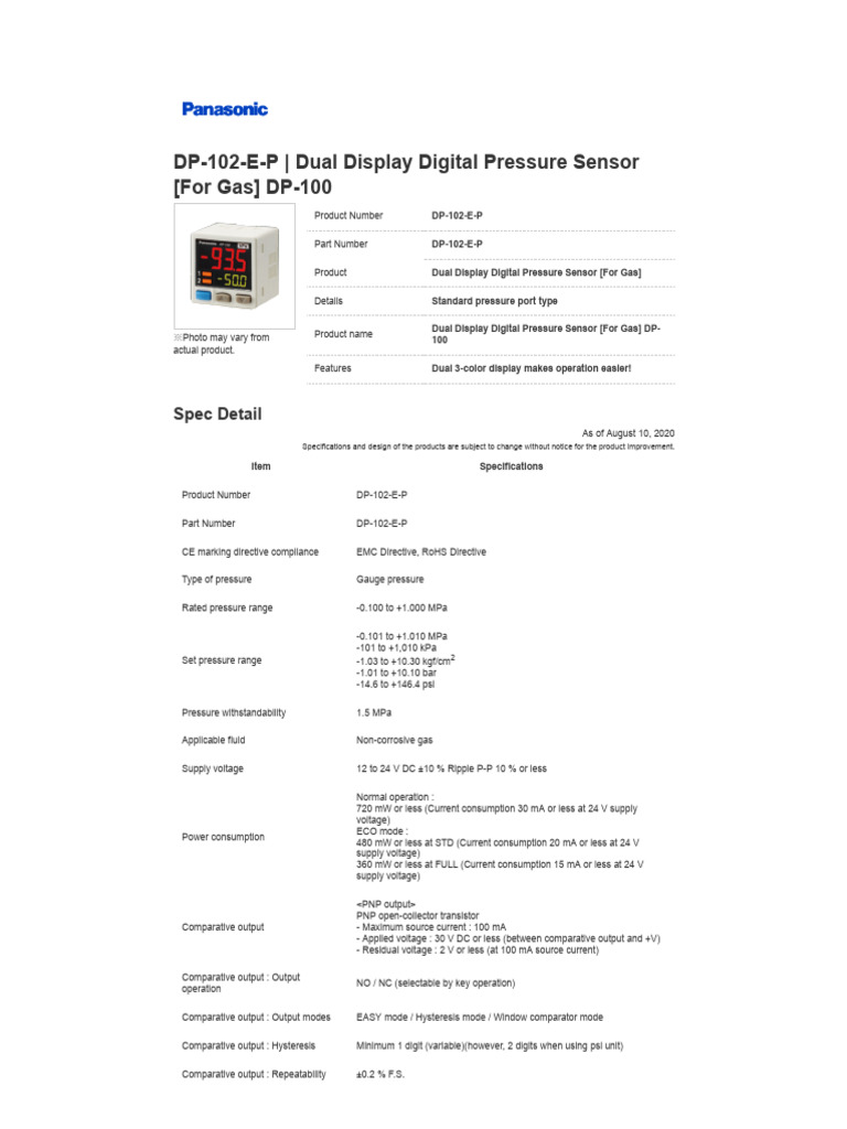 DP-102-E-P | PDF | Pressure Measurement | Manufactured Goods