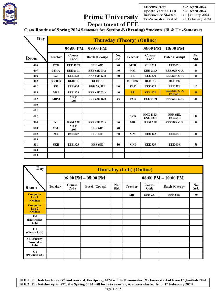 EEE Evening Class Schedule 2024 | PDF | Electrical Engineering ...
