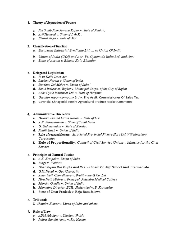Topic wise case list pdf