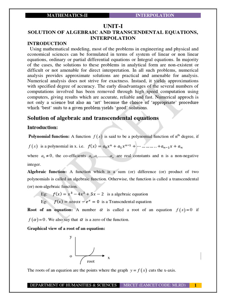 Algebraic Equations & Interpolation Methods | PDF | Equations | Zero Of ...