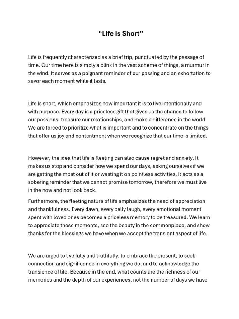 Life A Fleeting Journey Marked by The Passage of Time | PDF | Body ...