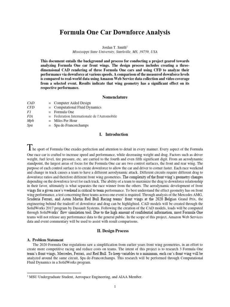 Formula One Car Downforce Analysis | PDF | Formula One | Drag (Physics)