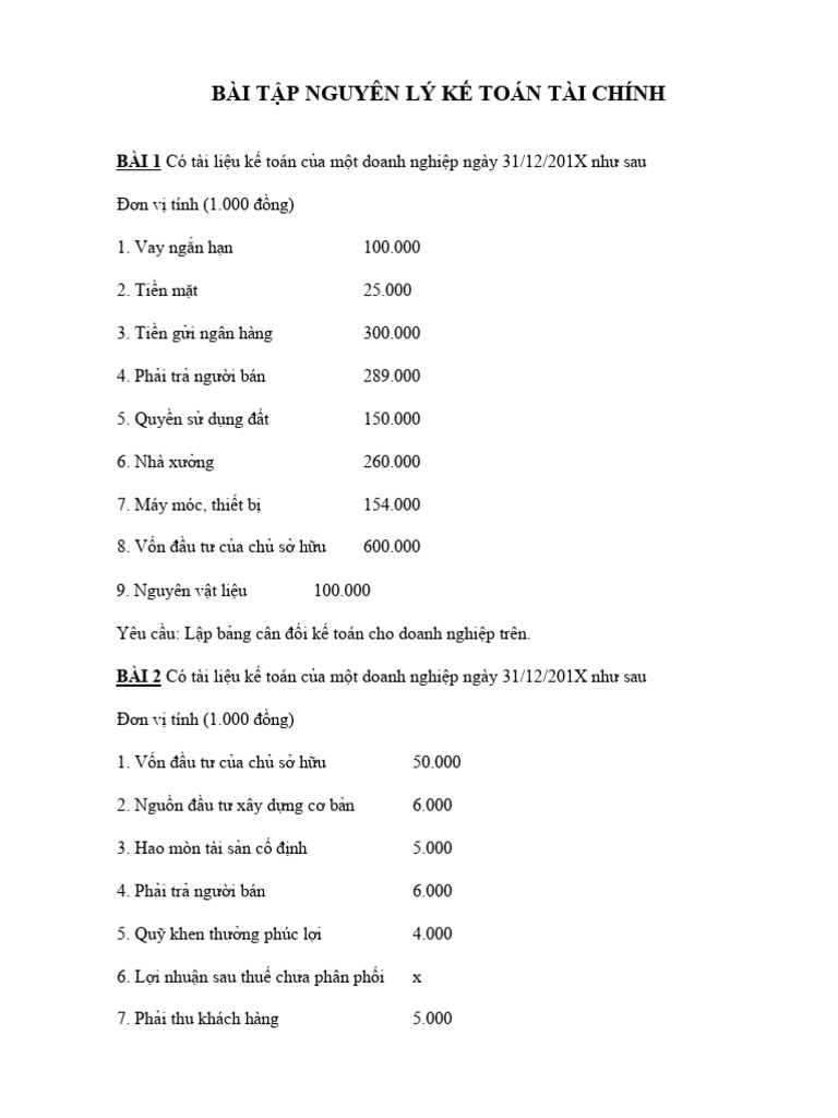 Bai On Tap Mon Nguyen Ly Ke Toan Tai Chinh | PDF