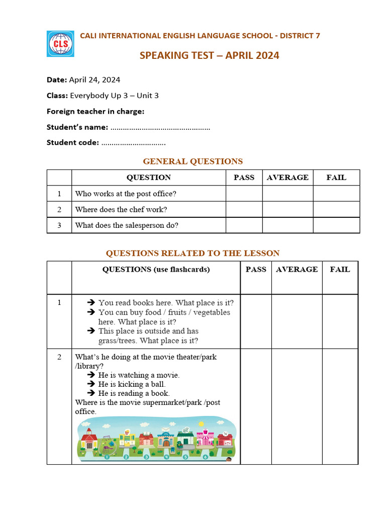 Speaking Test April 2024 - Unit 3 | PDF | Language Arts & Discipline ...