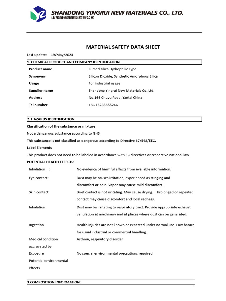 Sds Fumed Silica Hydrophilic Shandong Yingrui New Materials Co Ltd