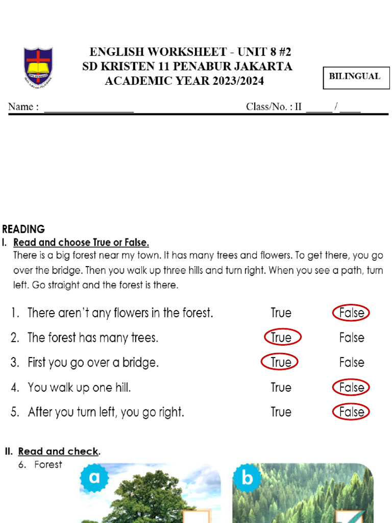 GRADE 2 ENGLISH WORKSHEET UNIT 8-April 23rd | PDF