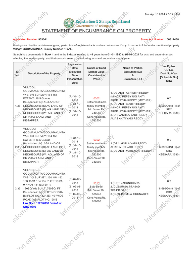 Property Encumbrance Statement Report | PDF | Property Law | Natural ...