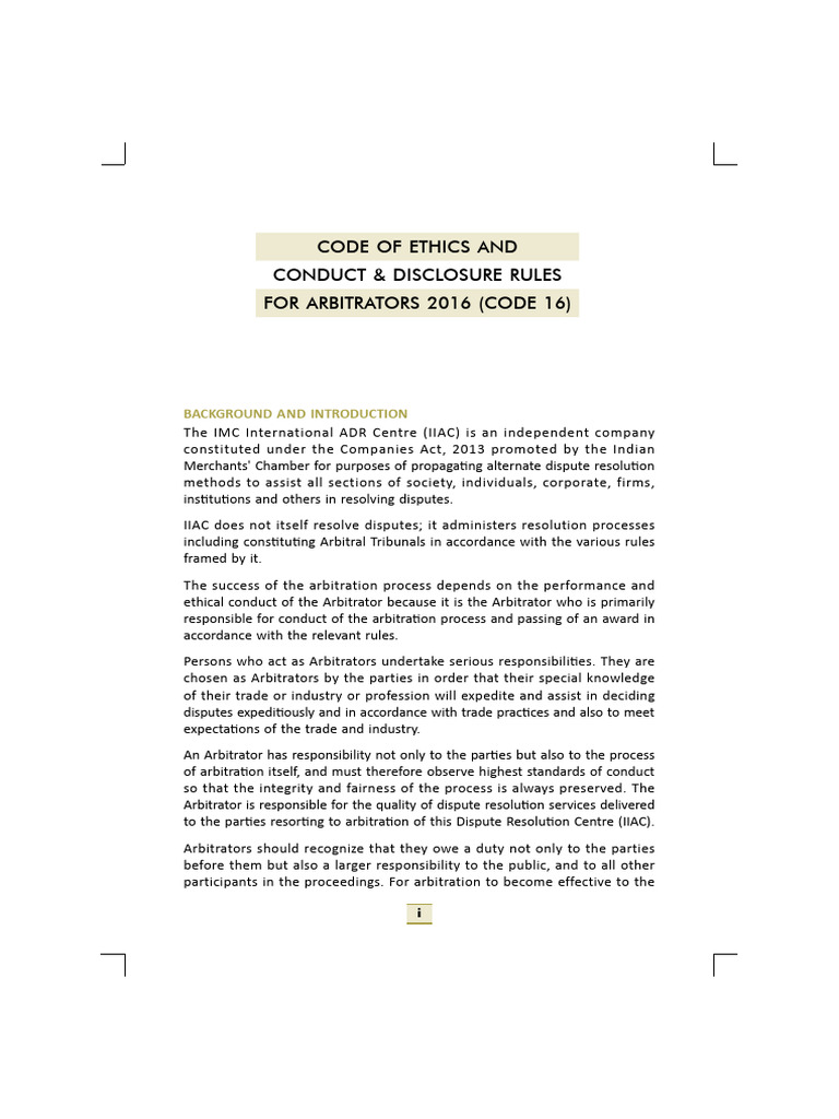 IIAC - CodeofEthics - Pdf.crdownload | PDF | Arbitral Tribunal ...