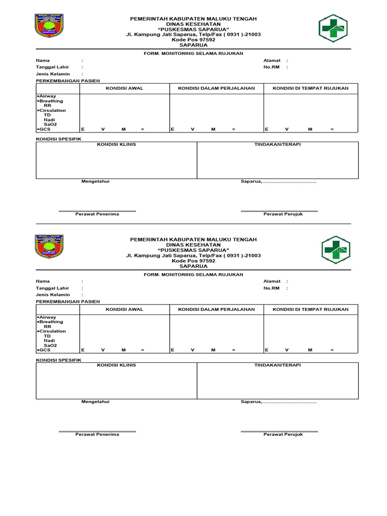 Form Monitoring Rujukan Puskesmas Saparua | PDF