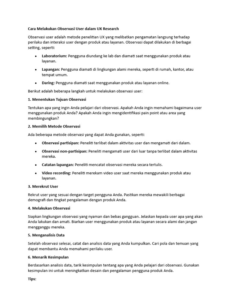 Metode Observasi User dalam UX Research | PDF | Bisnis