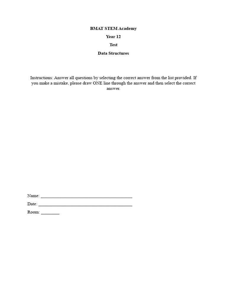 Year 12 Data Structures Test | PDF | Queue (Abstract Data Type ...