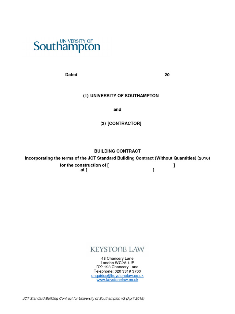 JCT Standard Building Contract - Parker B.T | PDF | Indemnity | Insurance