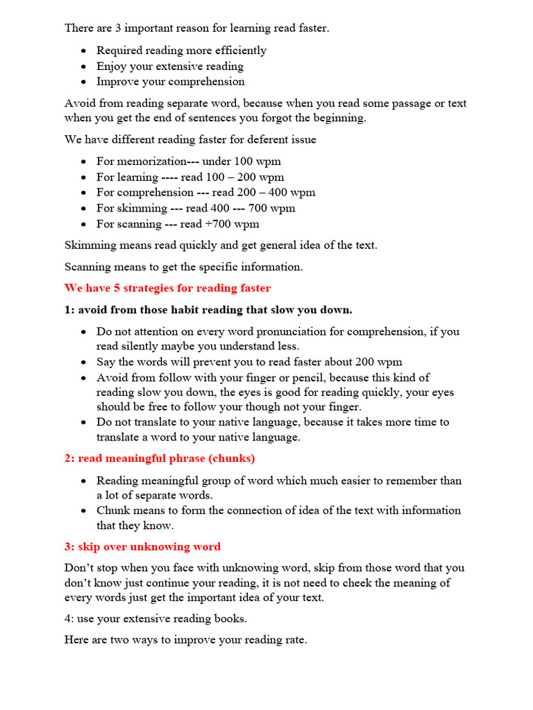 There Are 3 Important Reason For Learning Read Faster | PDF | Speed ...