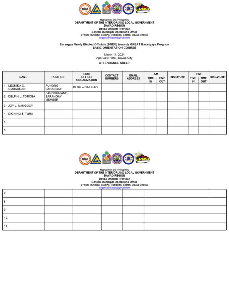 BNEO Basic Orientation Course Attendance | PDF | Local Government ...