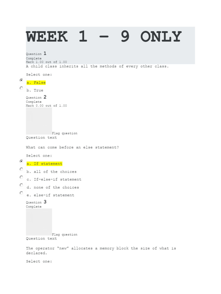 Java Programming True/False Quiz | PDF | Inheritance (Object Oriented ...