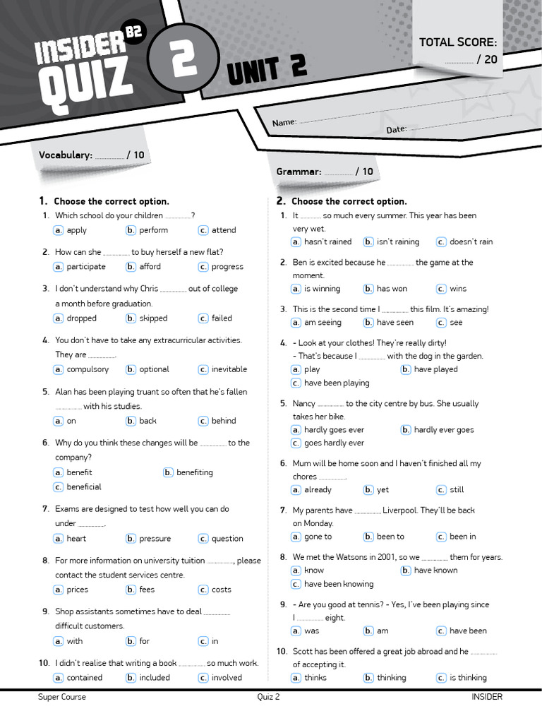 Insider C1 C2 Quiz 2 Vocabulary | PDF
