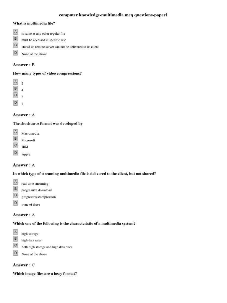 Computer knowledge multimedia mcq questions paper1 a b c d pdf