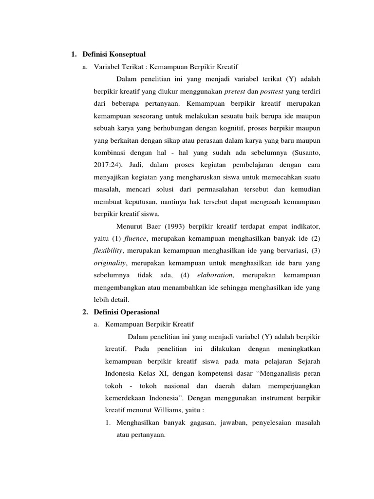 Definisi konseptual operasional berpikir kreatif pdf