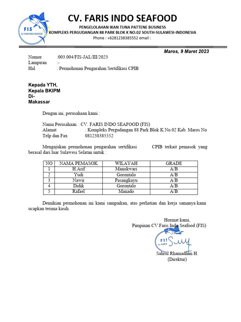 Surat Permohonan Cpib | PDF