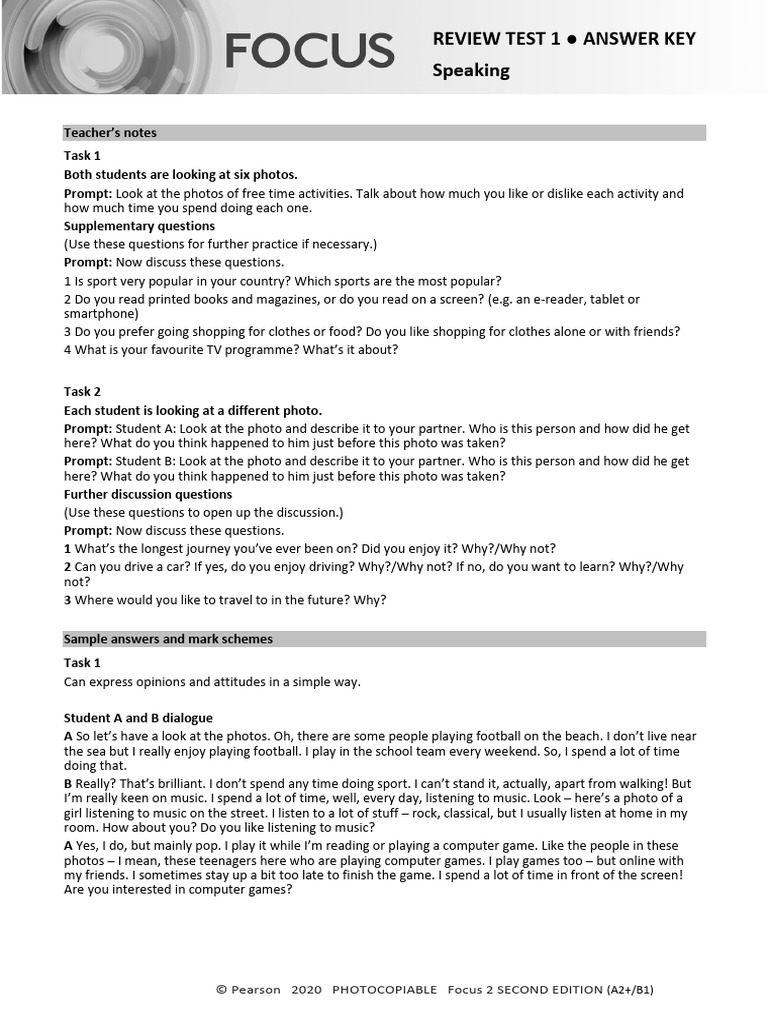 Focus2 2E Review Test 1 Units1 2 Speaking GroupA B ANSWERS | PDF ...
