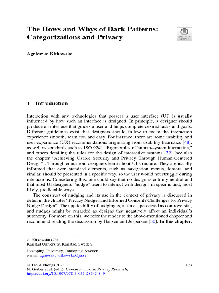 The Hows and Whys of Dark Patterns Categorizations | PDF | Decision ...