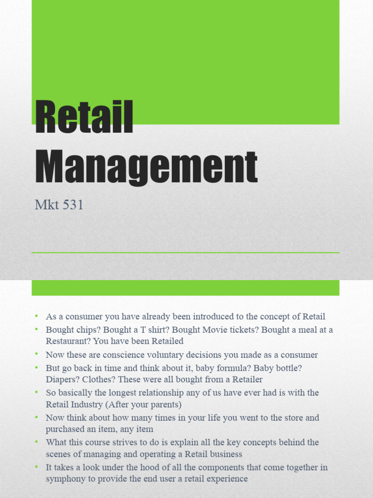 Retail Management Spring2024 | PDF | Retail | Market (Economics)