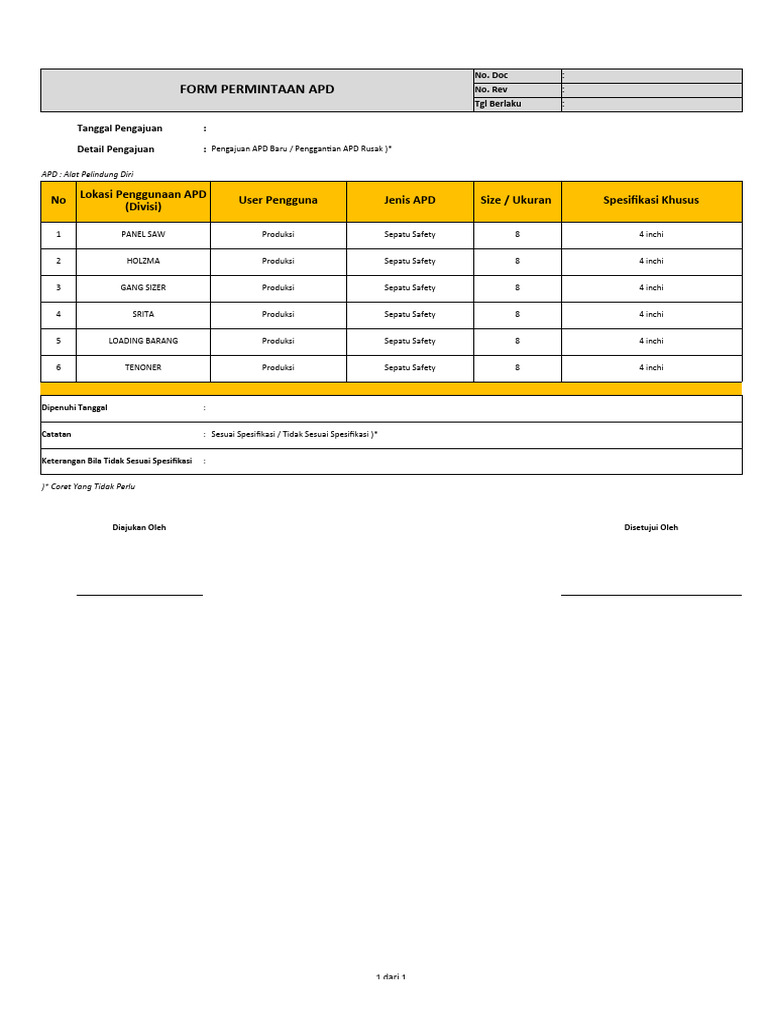 Form Permintaan Apd | PDF