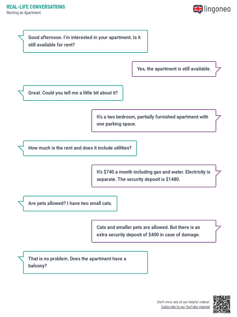 Apartment Rental Dialogue Example | PDF