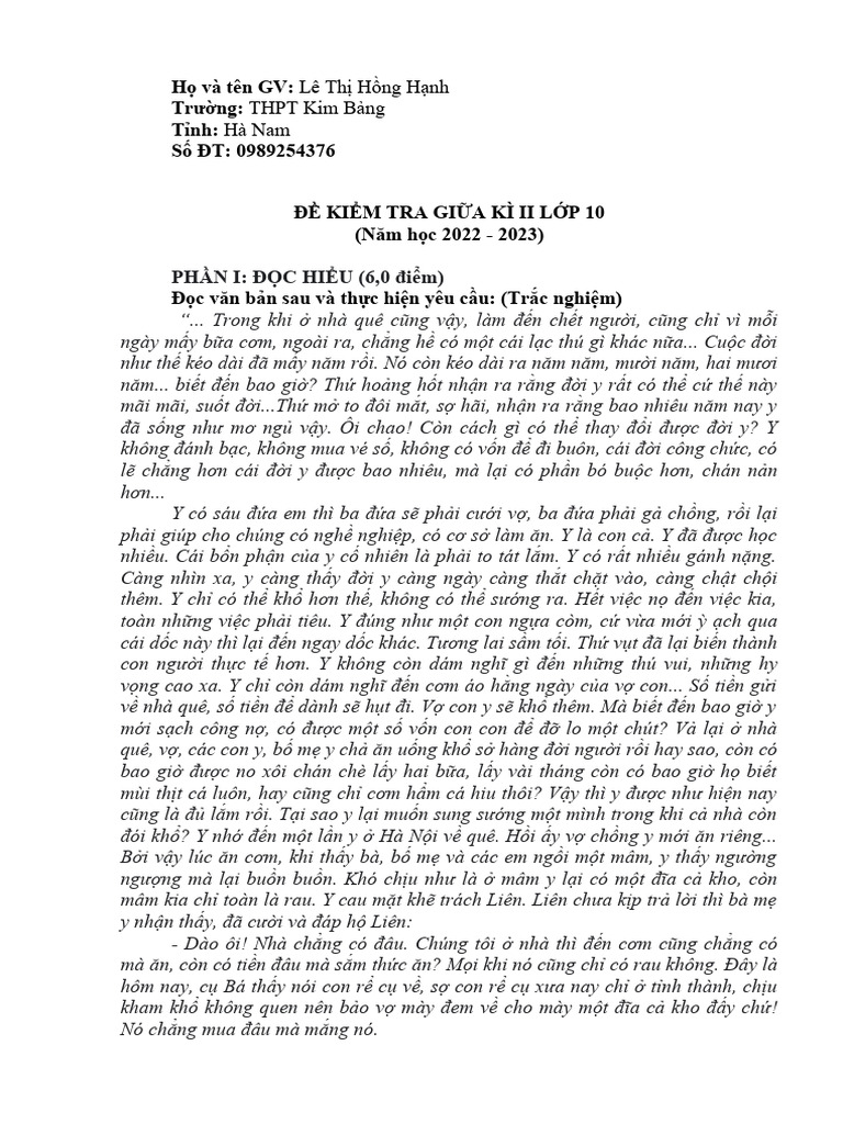 Ket Noi - Song Mon, Phan Tich Long Yeu Nuoc | PDF