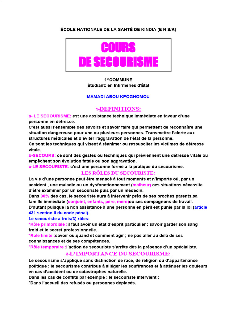 SECOURISME | PDF | Médecine clinique | Urgences médicales