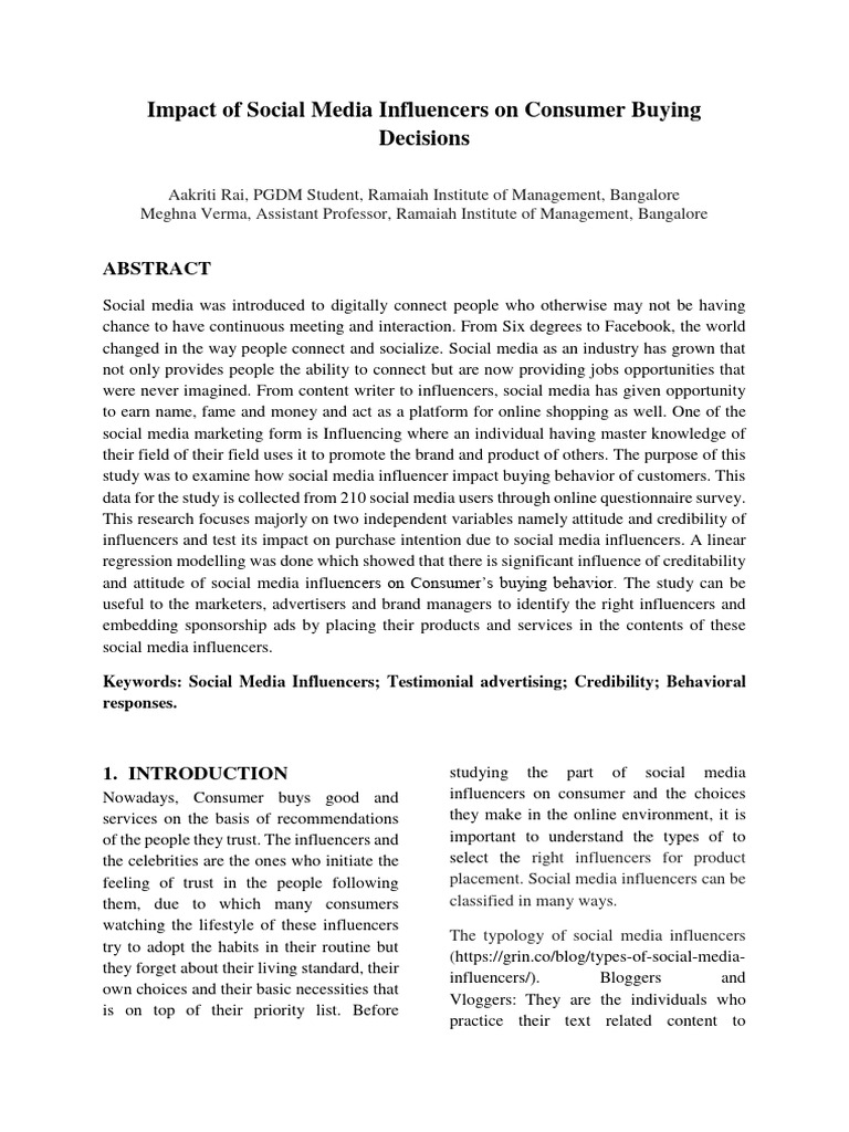 7.impact of Social Media Influencers On Consumer Buying Decisions | PDF ...