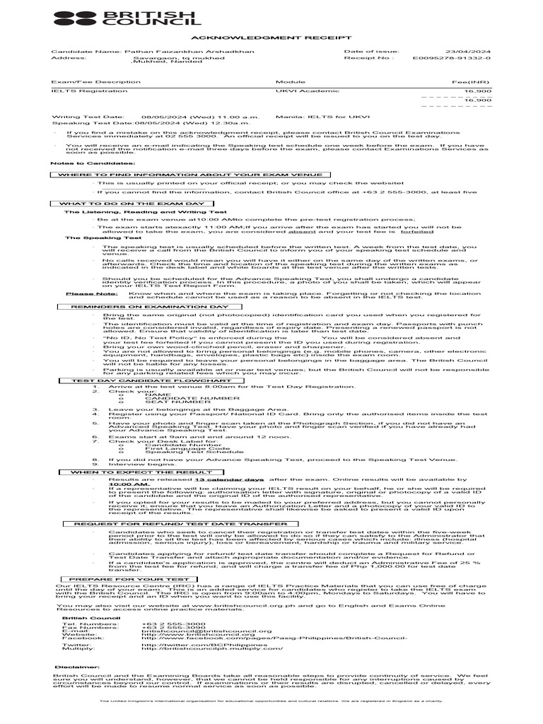 IELTS Test Registration and Guidelines | PDF | Identity Document ...