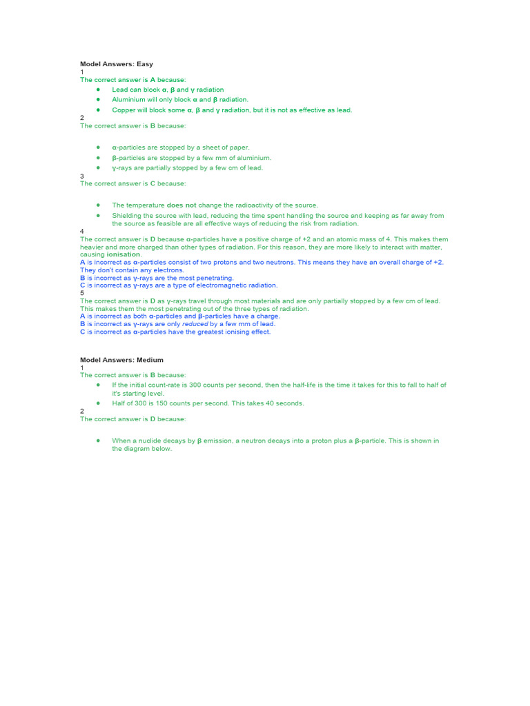 Model Answers Radiaoactivity | PDF | Neutron | Radioactive Decay