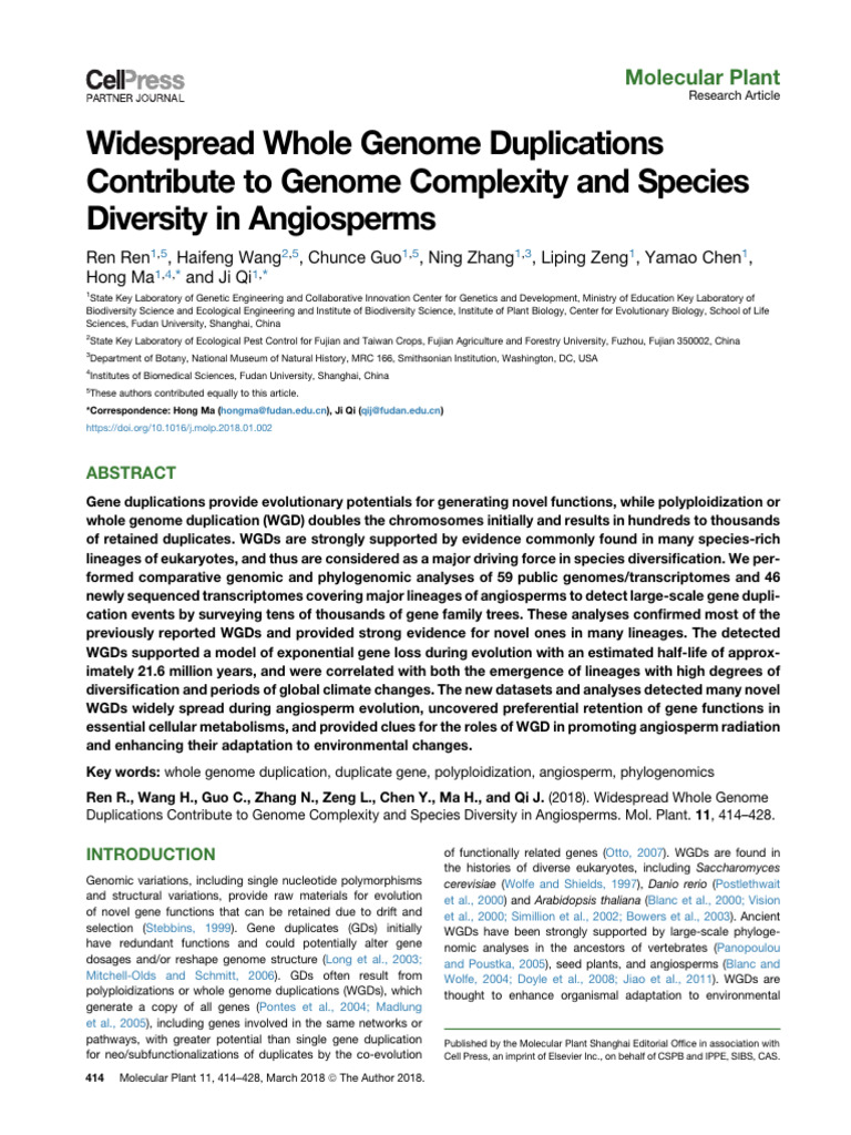 Angiosperm Genome Duplication Insights | PDF | Gene Duplication | Gene