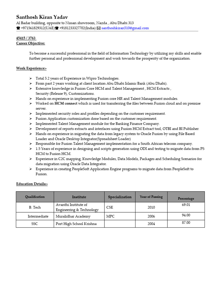 Oracle Fusion HCM Consultant Profile | PDF | Human Resource Management ...
