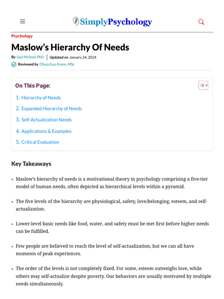 Maslow's Hierarchy of Needs | PDF | Self Actualization | Self Esteem