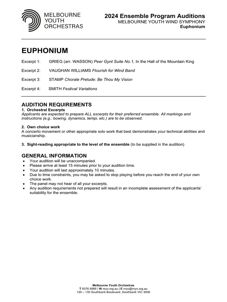 MYO Wind Symphony Euphonium Excerpts 2024 | PDF | Audition | Orchestras