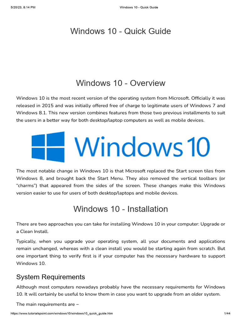 Windows 10 Installation and Features Guide | PDF | Window (Computing ...