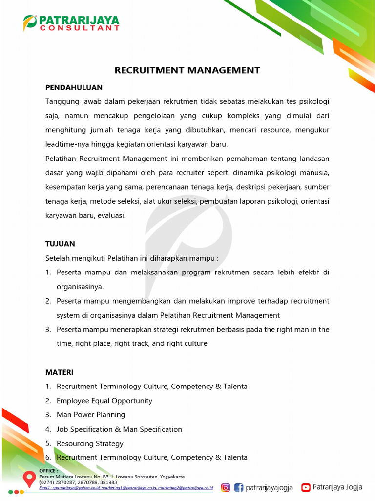 Pelatihan Manajemen Rekrutmen Patrarijaya | PDF
