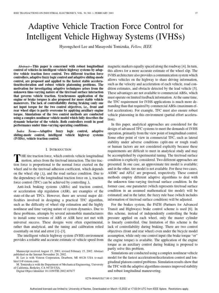 Adaptive Traction Control for IVHS | PDF | Fuzzy Logic | Force