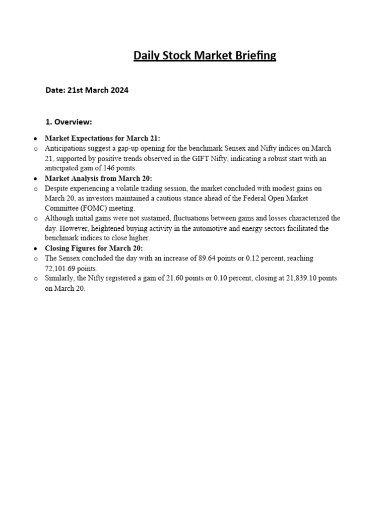 Daily Market Briefing 21032024 PDF Stock Market Federal Reserve
