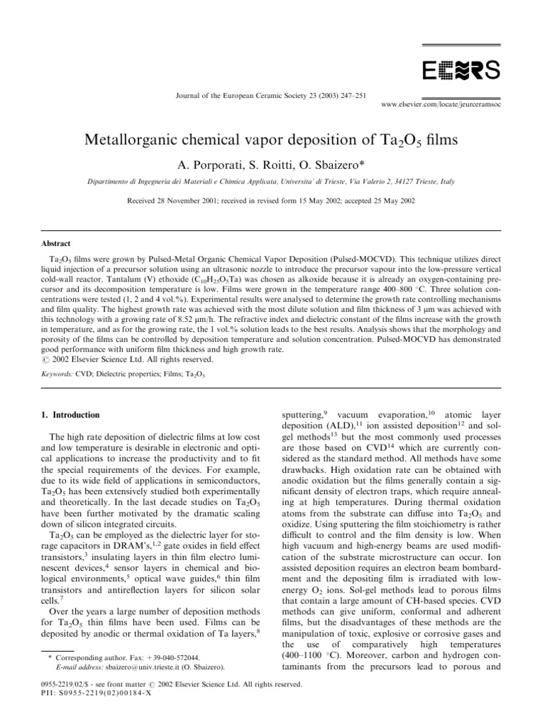 Pulsed-MOCVD of Ta2O5 Films | PDF | Thin Film | Chemical Vapor Deposition