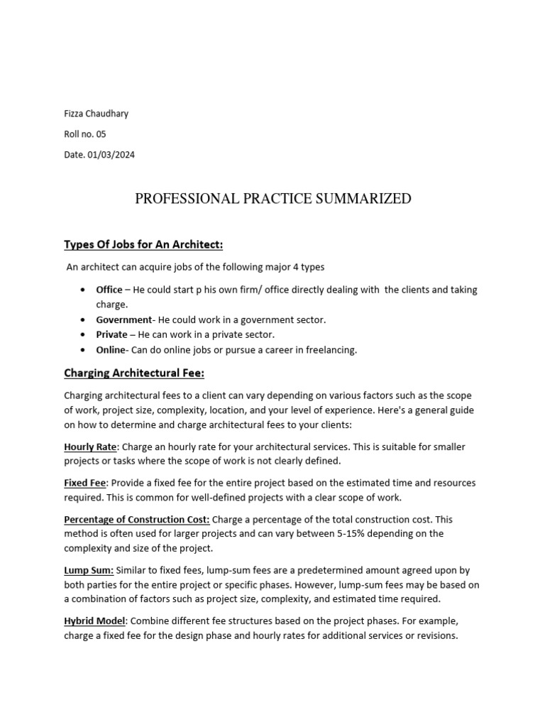Architectural Professional Practice Summary | PDF | Architect | General ...