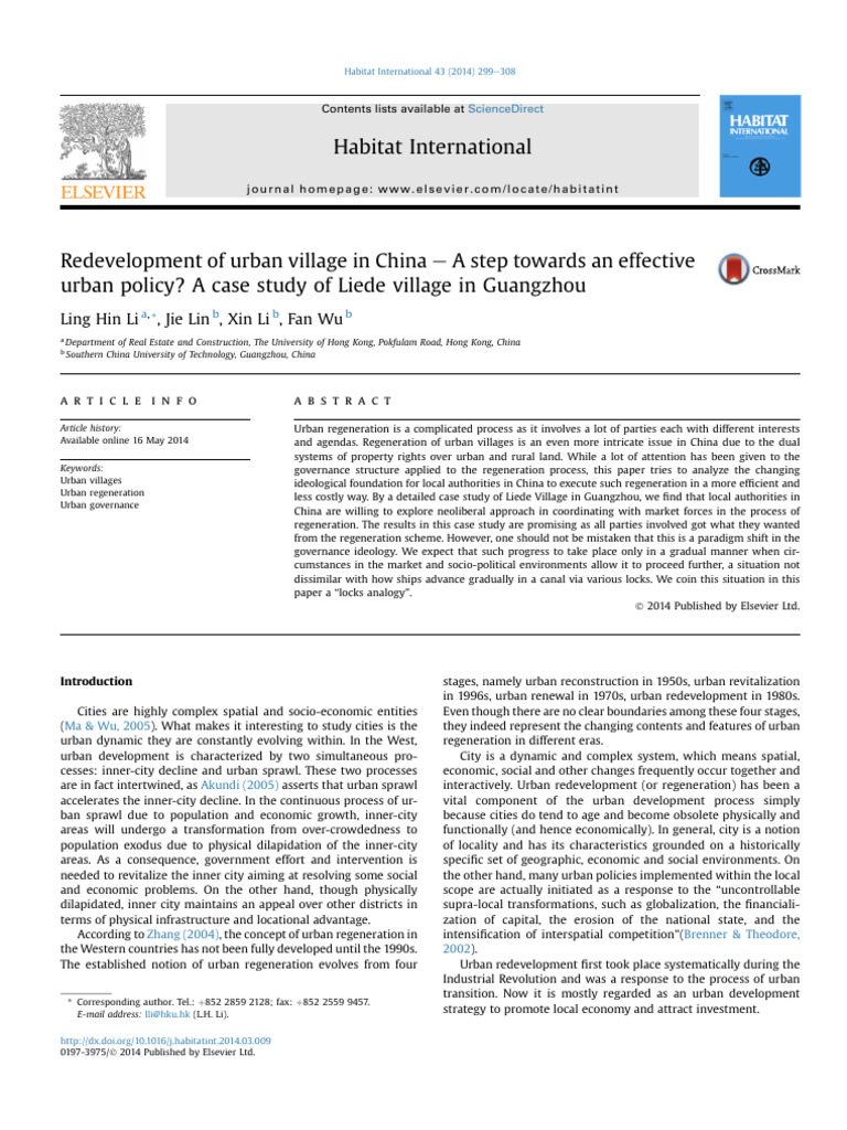 Li 等 2014 Redevelopment Of Urban Village In China A Step T Pdf