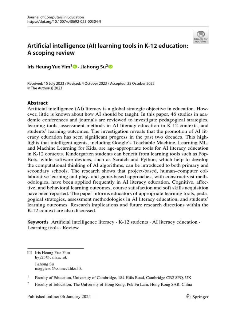 AI Learning Tools in K-12 Education Review | PDF | Artificial ...